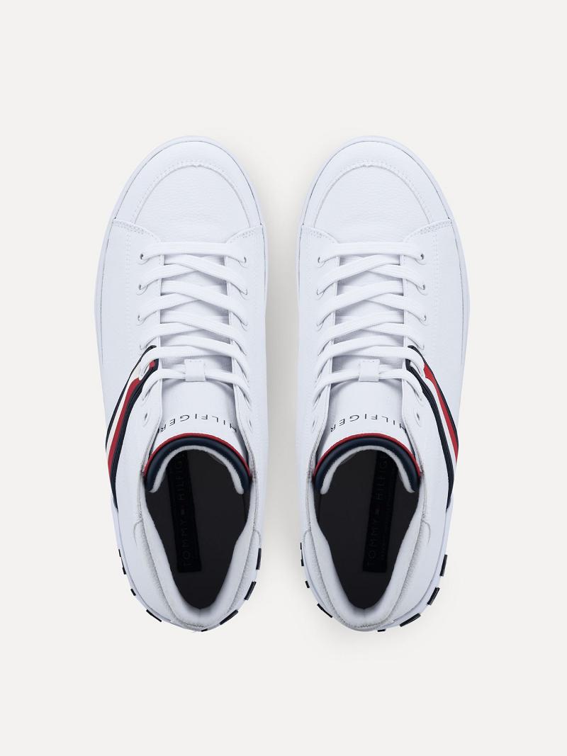 Férfi Tommy Hilfiger Stripe high top Sneaker Fehér | HU 1414PJJ